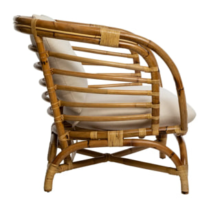 Fauteuil "Farah" rotin tissu blanc