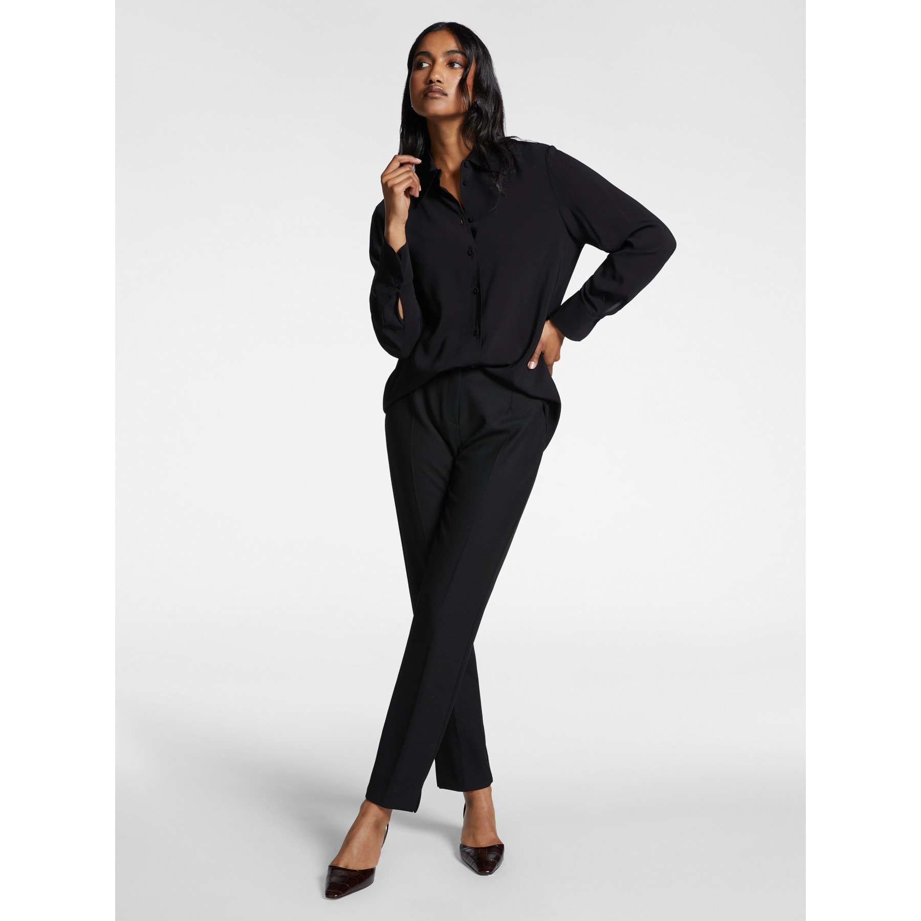 Elena Mirò - Camicia maschile in georgette - Nero