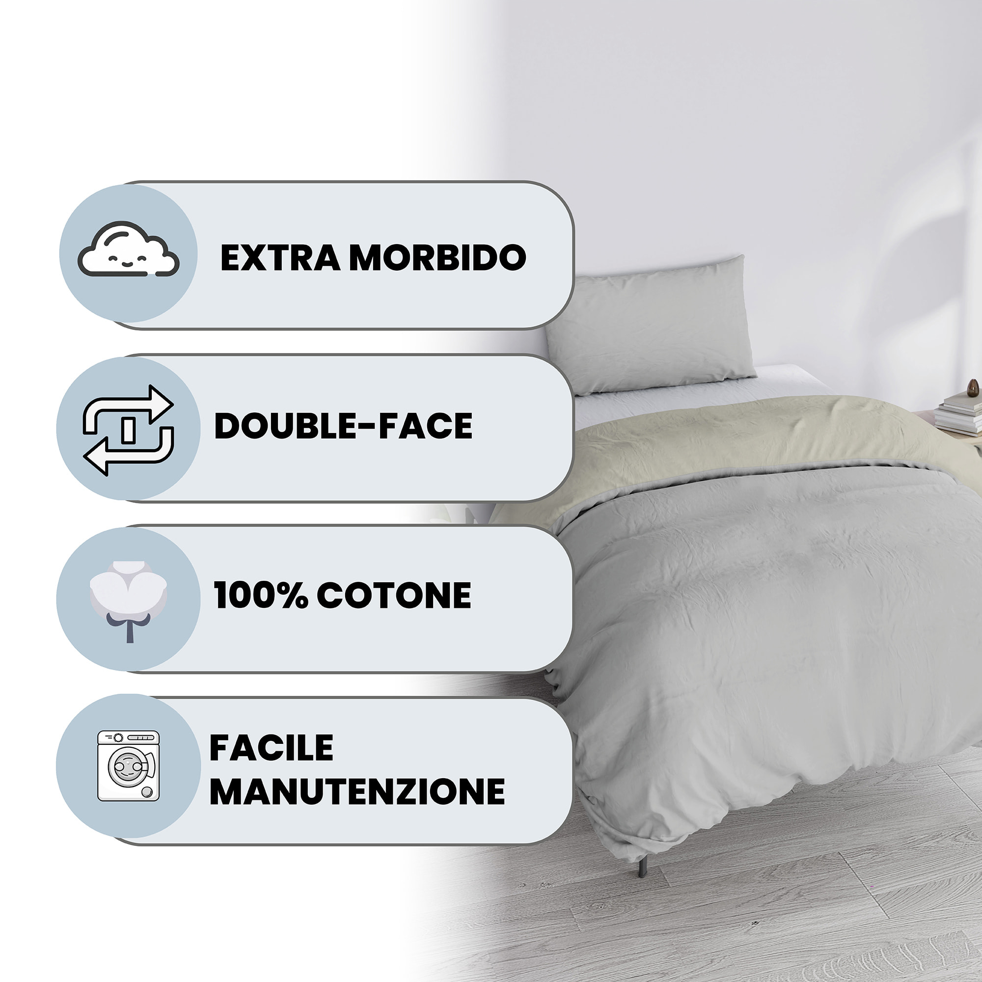 PARURE COPRIPIUMINO NATURAL COLOR SINGOLO - 100% COTONE MADE IN ITALY