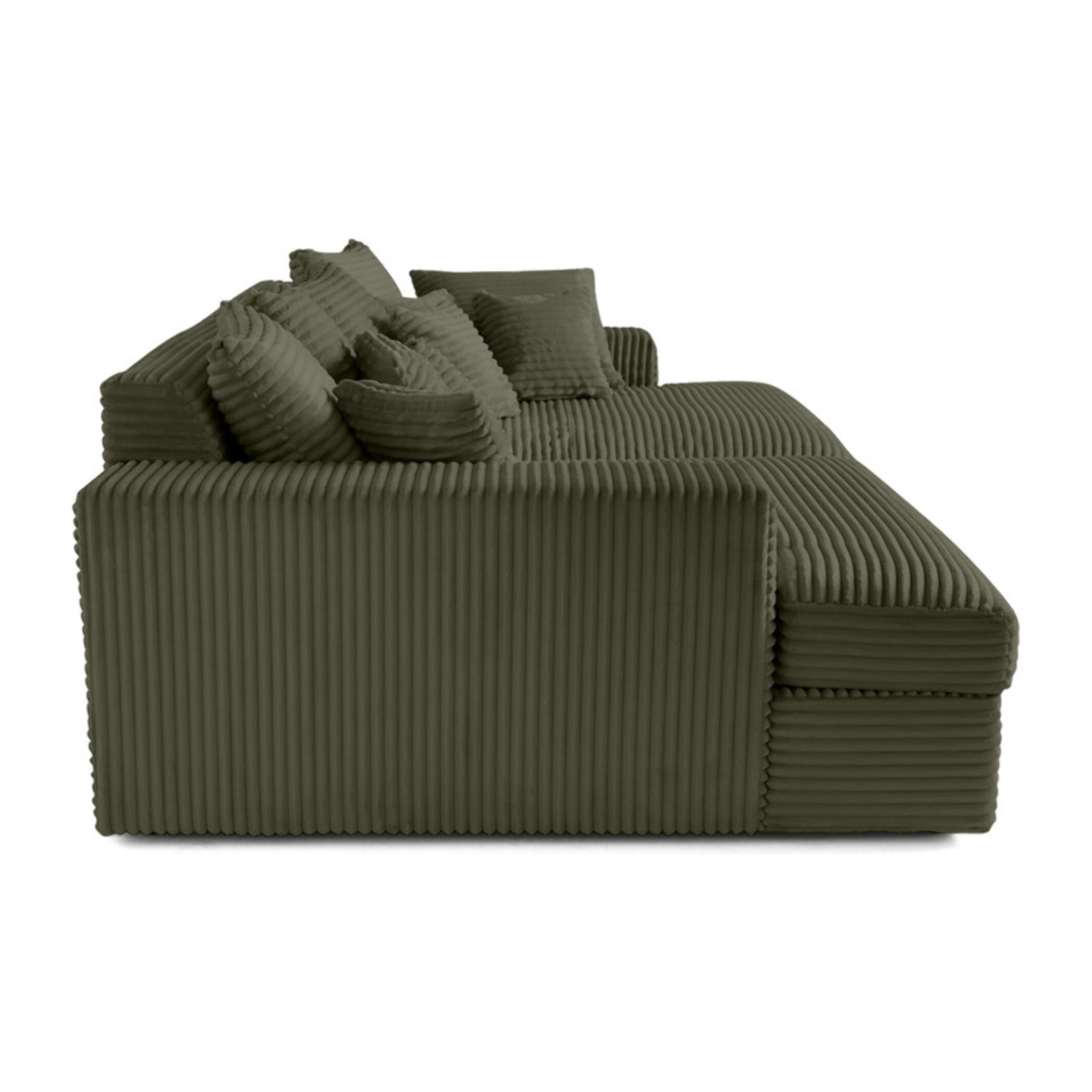 Collins - canapé droit 4 places avec double méridienne - assise profonde - velours côtelé grosses côtes - Vert