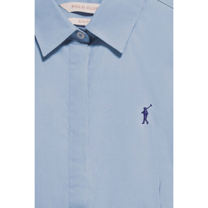 Camicia slim in popeline celeste con logo Rigby Go ricamato