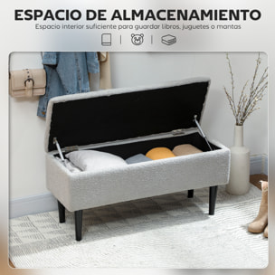 Puff Almacenaje, Banco Almacenaje Plegable, Capacidad de 47 L, 95x38x45 cm, Tapizado en Borreguito, Pie de Cama con Tapa Abatible y Patas de Madera, para Salón, Dormitorio, Entrada, Gris
