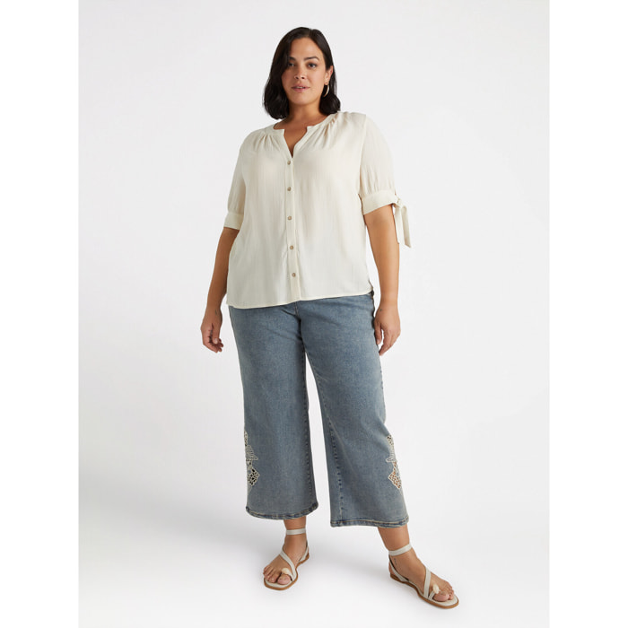 Fiorella Rubino - Vaqueros cropped con macramé en el bajo - Light - blue