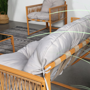 FORLI Salon de jardin 8 places effet rotin coussins gris clair