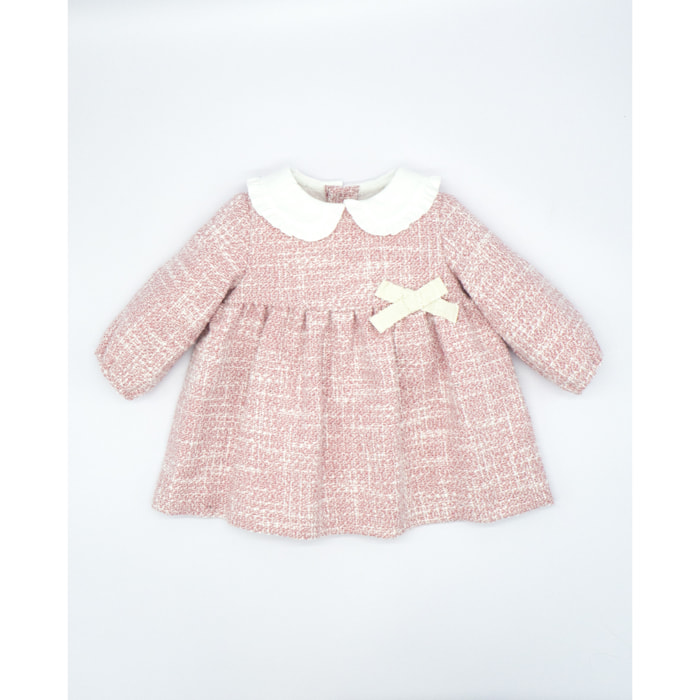 VESTIDO BEBÉ TWEED ROSA CON CUELLO BLANCO Y LAZO