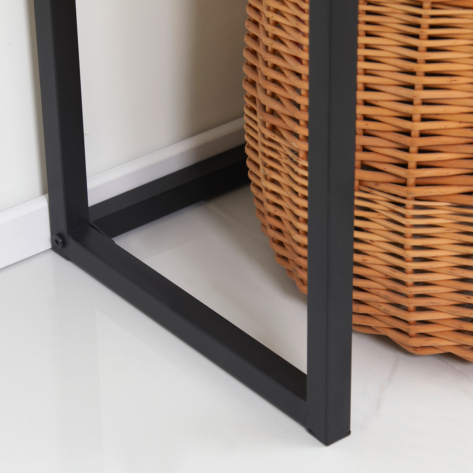 Console design - grand tiroir - dim. 80 x 30 x 76 cm - acier noir effet bois noyer