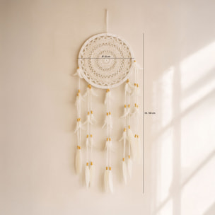 Attrape-rêve en plumes et coton blanc 33cm POKANA