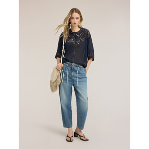 Motivi - Blusa in georgette con ricami ajouré - Blu