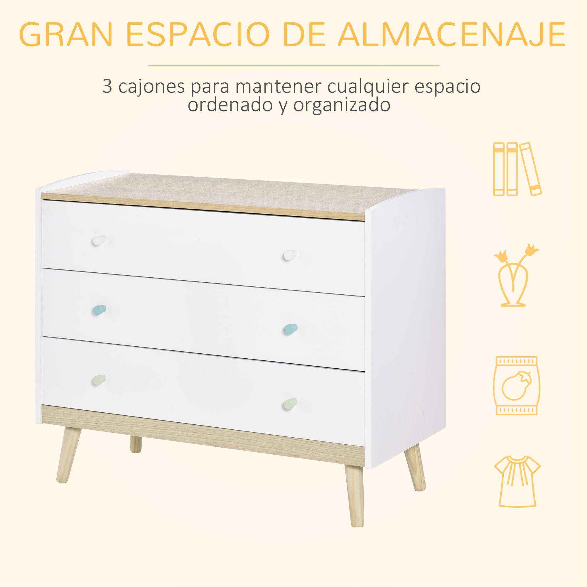 Cajonera Infantil de 3 Cajones Almacenaje de Juguetes Ropa Libros 90x40x75,2 cm