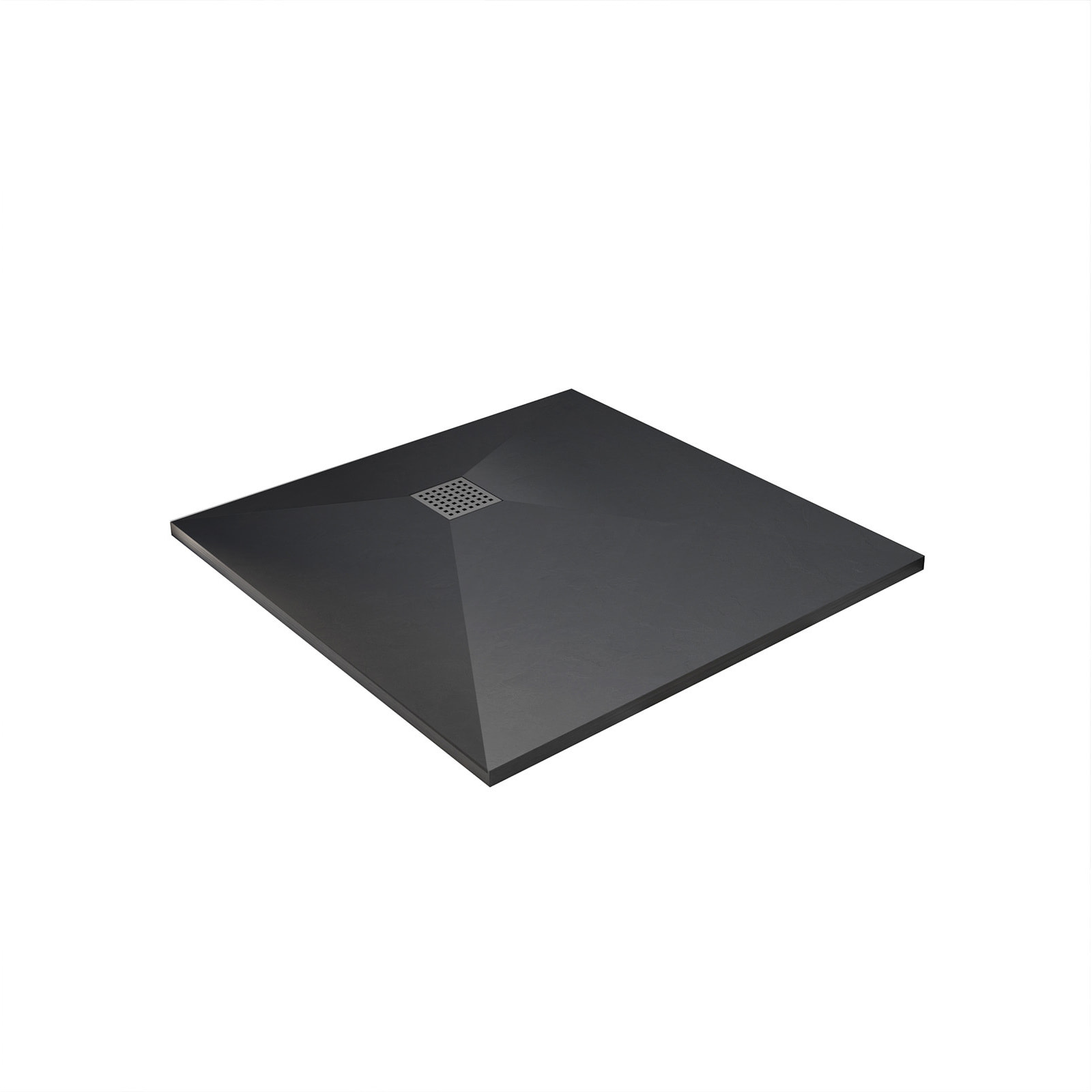 Receveur de douche Noir Effet Pierre 90x90 cm et Grille décor Perforée en Inox