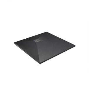 Receveur de douche Noir Effet Pierre 90x90 cm et Grille décor Perforée en Inox