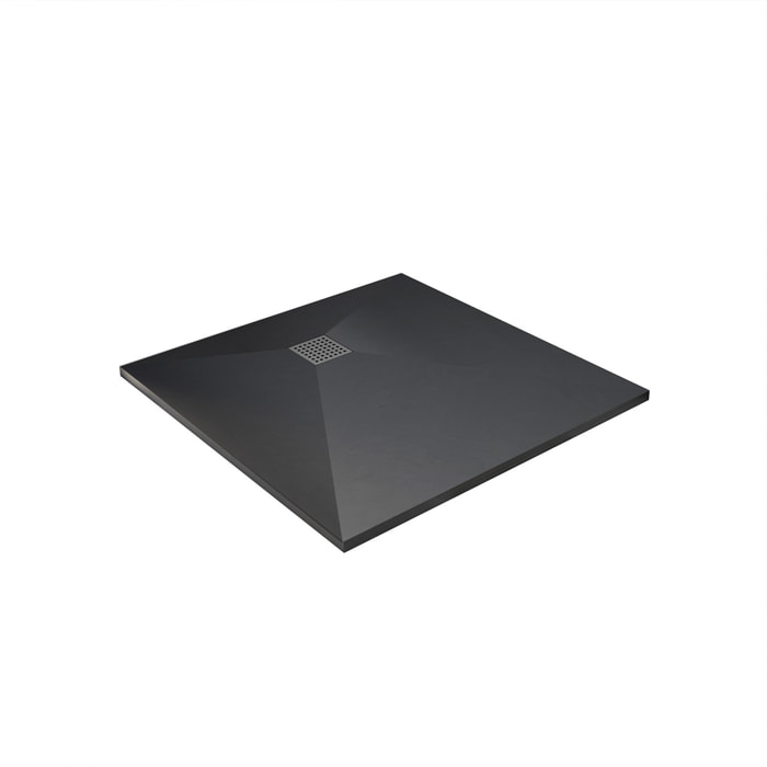 Receveur de douche Noir Effet Pierre 90x90 cm et Grille décor Perforée en Inox