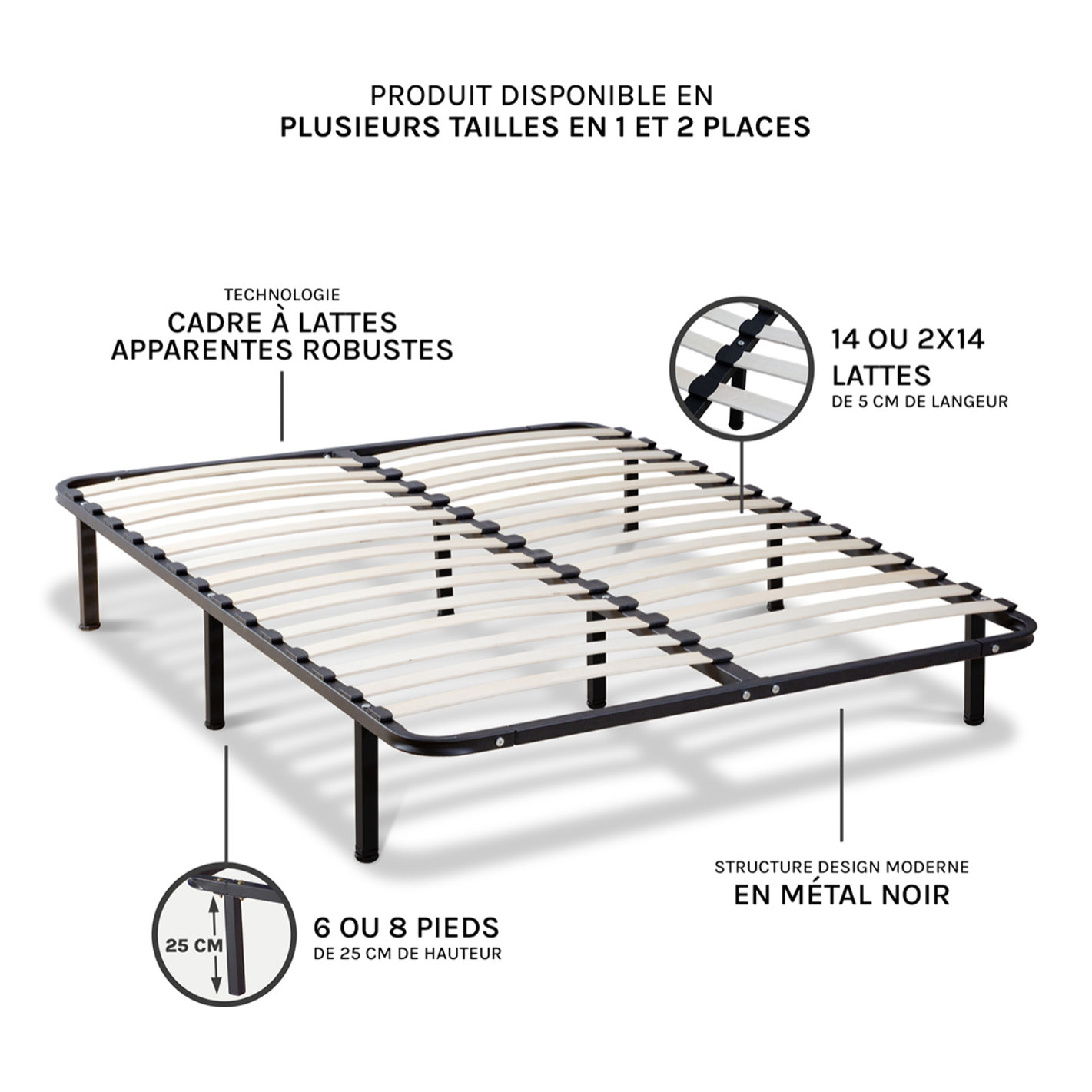 Sommier Cadre a Lattes en Kit | Structure Metallique Noire