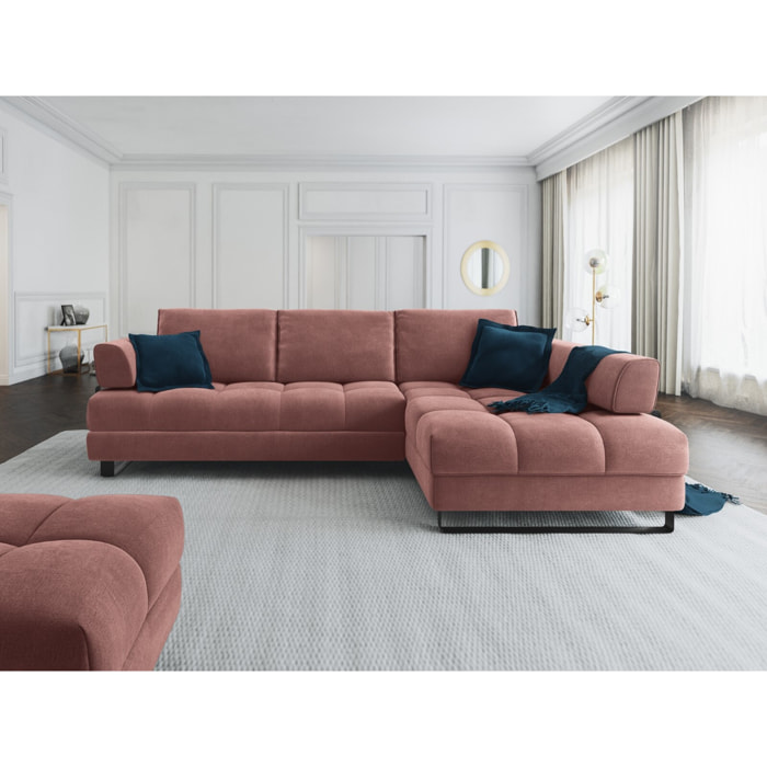 Canapé d'angle droit convertible avec coffre de rangement "Clinton" 5 places en velours rose