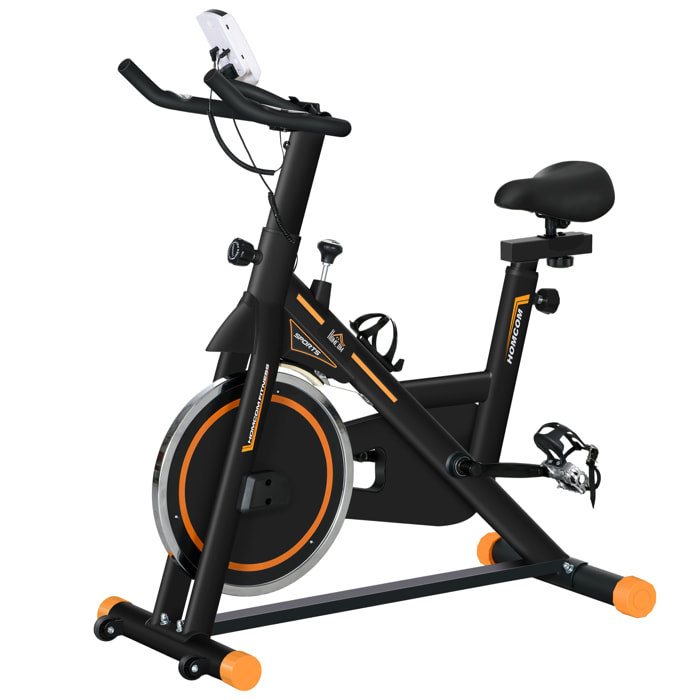 Vélo d'appartement réglable - vélo biking cardio - volant d'inertie 8 Kg, écran LCD, support Ipad, gourde - acier orange noir