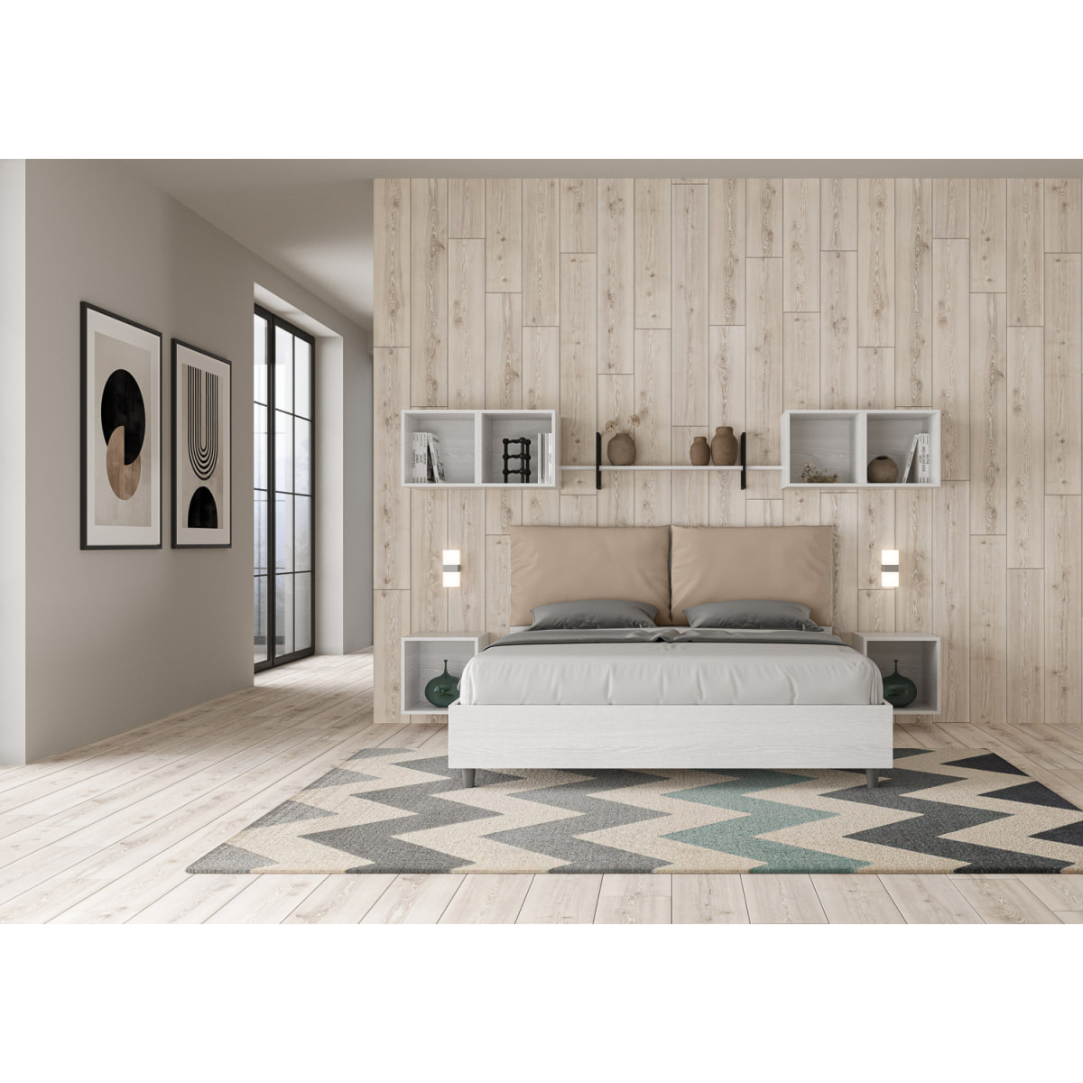 Lit sans sommier 160x190 avec coussins similicuir taupe Egos Antea