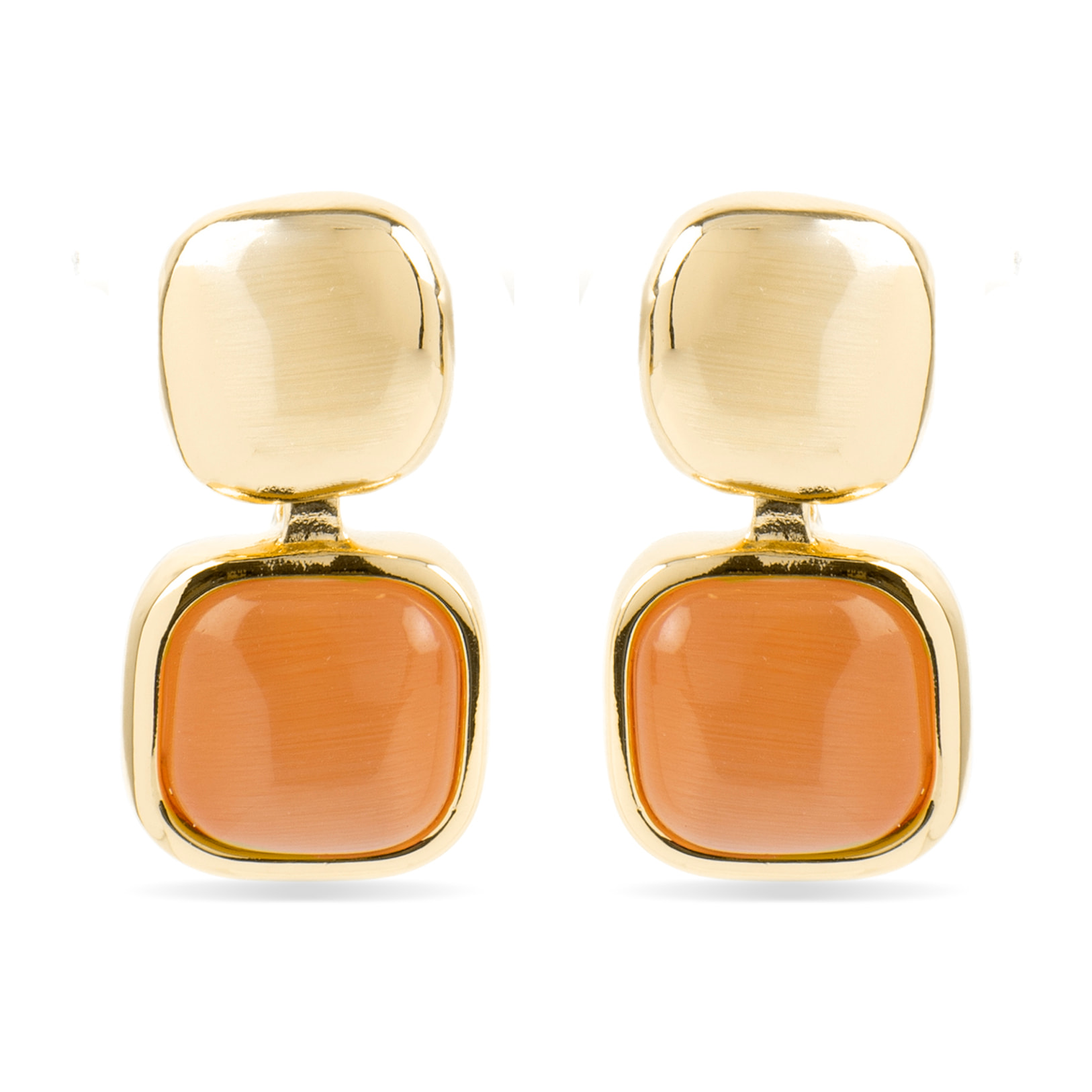 Pendientes con Ojo de Gato Naranja acabado oro 18k