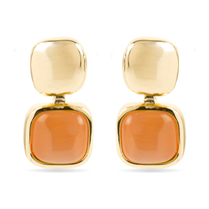 Pendientes con Ojo de Gato Naranja acabado oro 18k