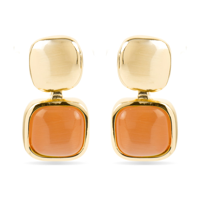Pendientes con Ojo de Gato Naranja acabado oro 18k