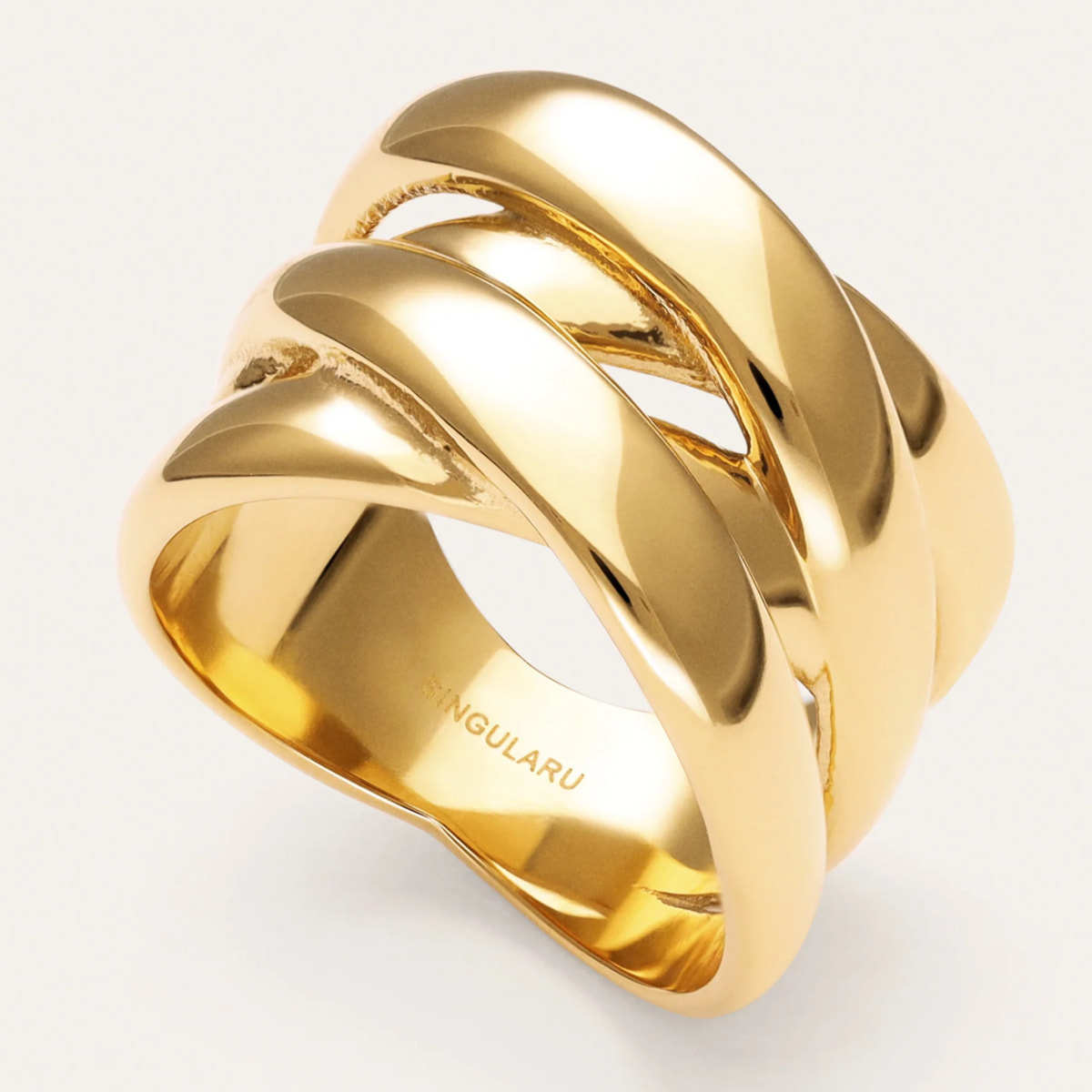 Anillo Double Cross Acero Baño Oro