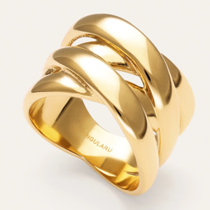 Anillo Double Cross Acero Baño Oro