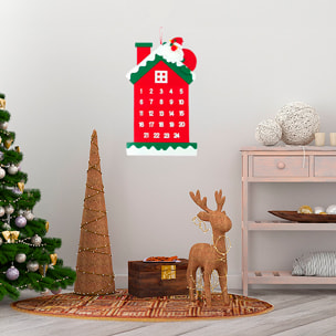 Calendario dell'Avvento con design di casa con camino e Babbo Natale da appendere. 59 cm.
