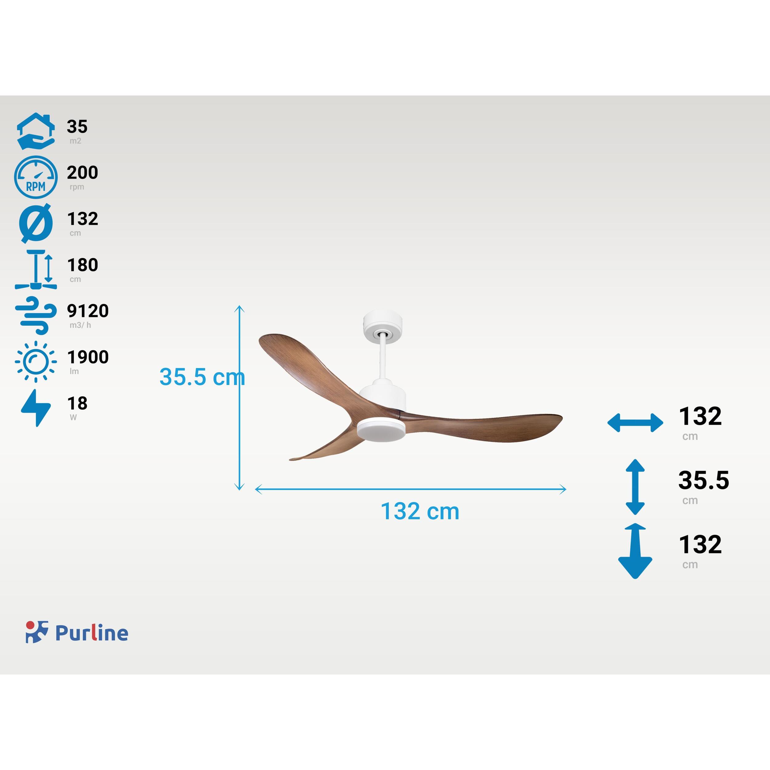 Ventilateur de plafond Réversible  Thermostat Dimmable Wifi Moteur à courant continu Toits en pente Télécommande Lumière à trois tons Hypersilence Mémoire