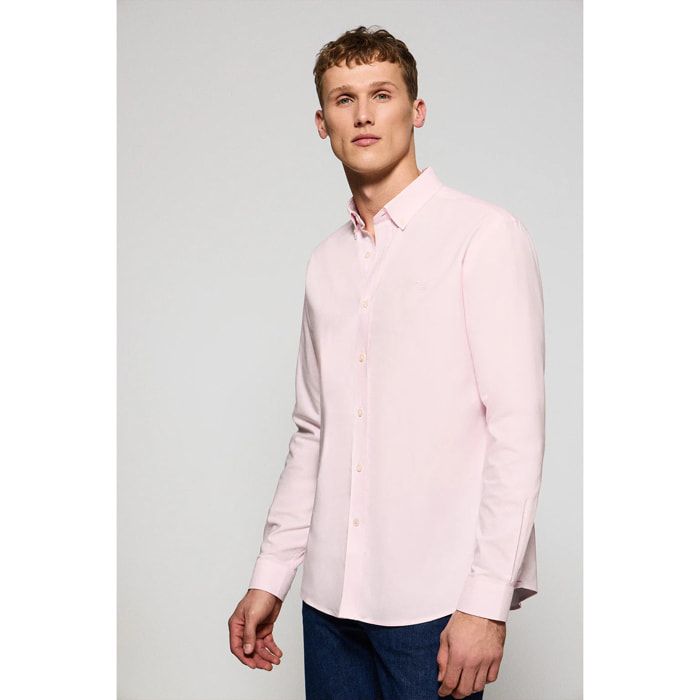 Camicia a tinta unita oxford rosa con logo ricamato Polo Club