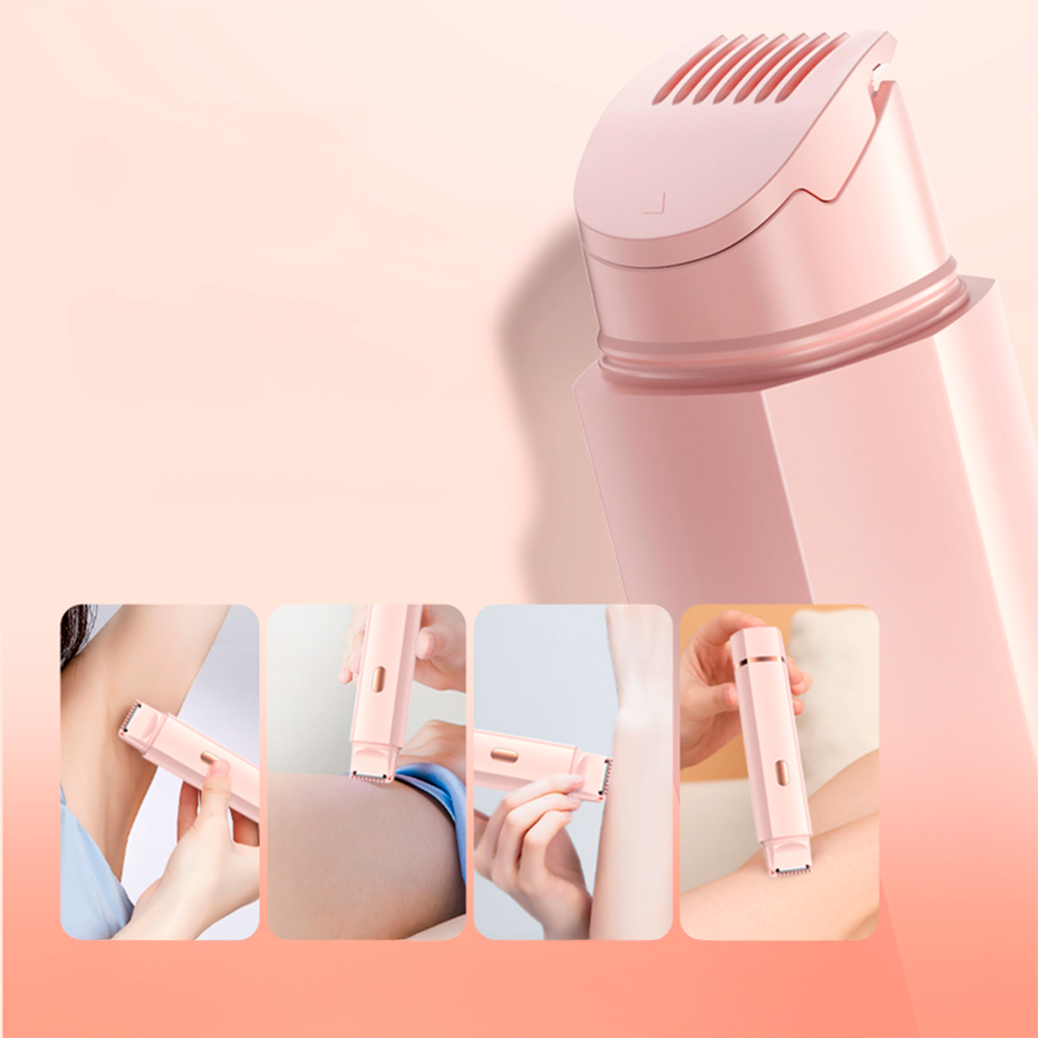 Afeitadora femenina especial para zonas delicadas, doble cabezal de recorte y de rasuración. Batería recargable.