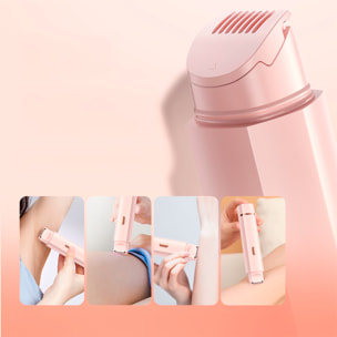 Afeitadora femenina especial para zonas delicadas, doble cabezal de recorte y de rasuración. Batería recargable.