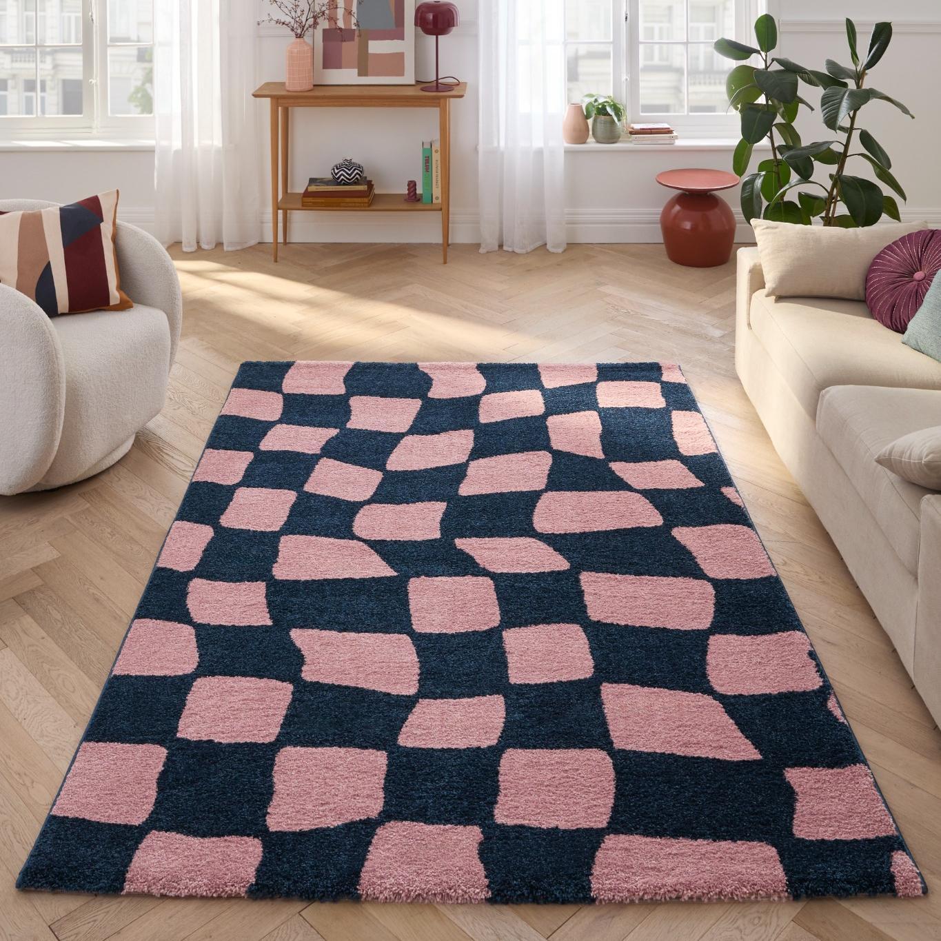 GROOVY - Tapis rétro coloré style seventies - Confortable et moelleux - Bleu