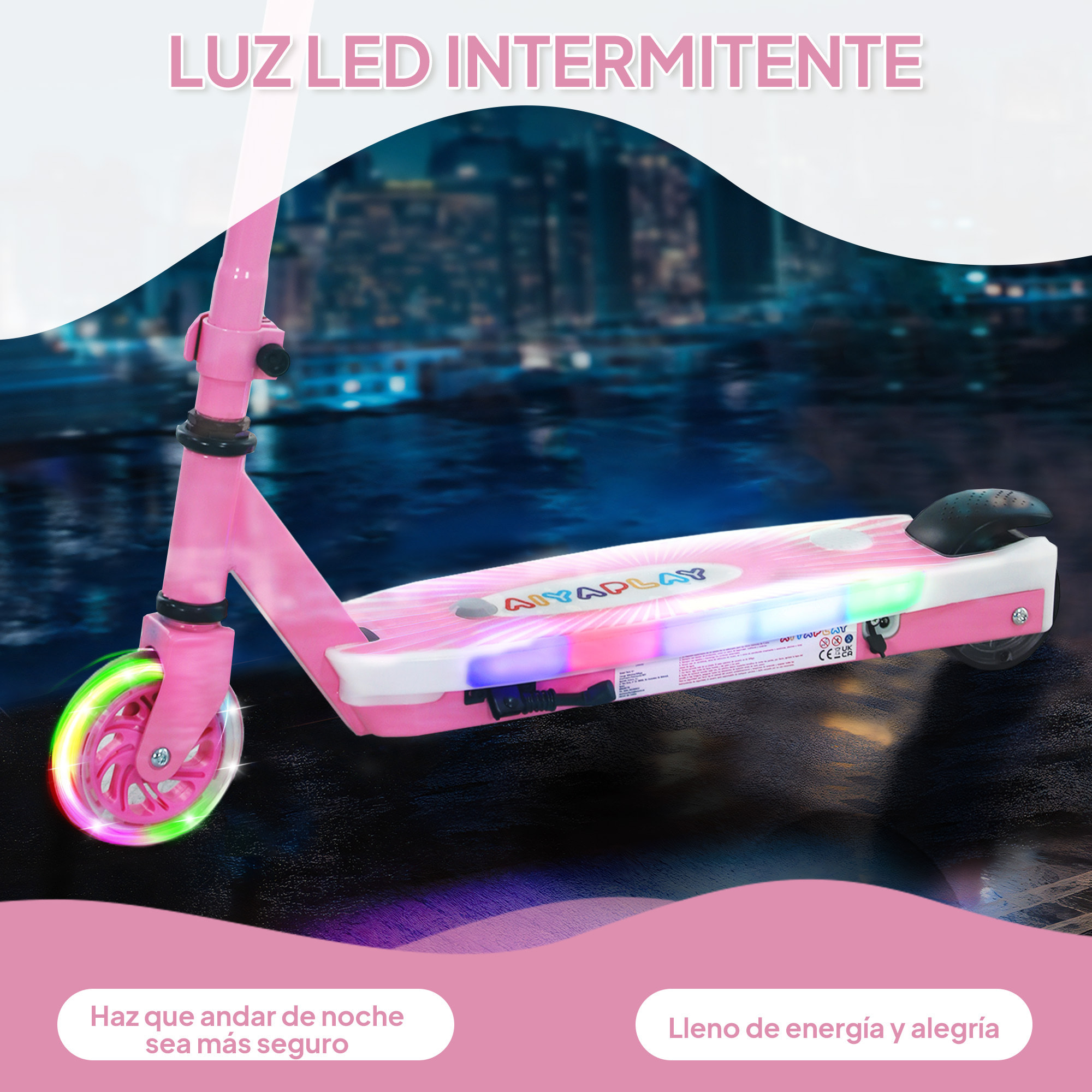 Patinete Eléctrico para Niños de 4-7 Años Patín Eléctrico Max. 6 km/h Motor 80 W Autonomía Máxima 8 km Patinete Eléctrico Infantil con Luces LED Freno Posterior Rosa