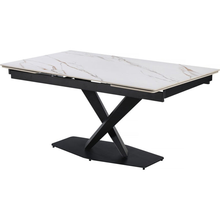 Table à manger extensible en céramique 6 à 10 personnes  "Silence" - Blanc marbré gold