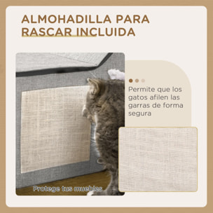 Caseta para Gatos Casa para Gatos Interior Cama Cueva para Gatos con Almohadilla para Rascar Cojín Suave y Bola Colgante 65x41x45,5 cm Gris