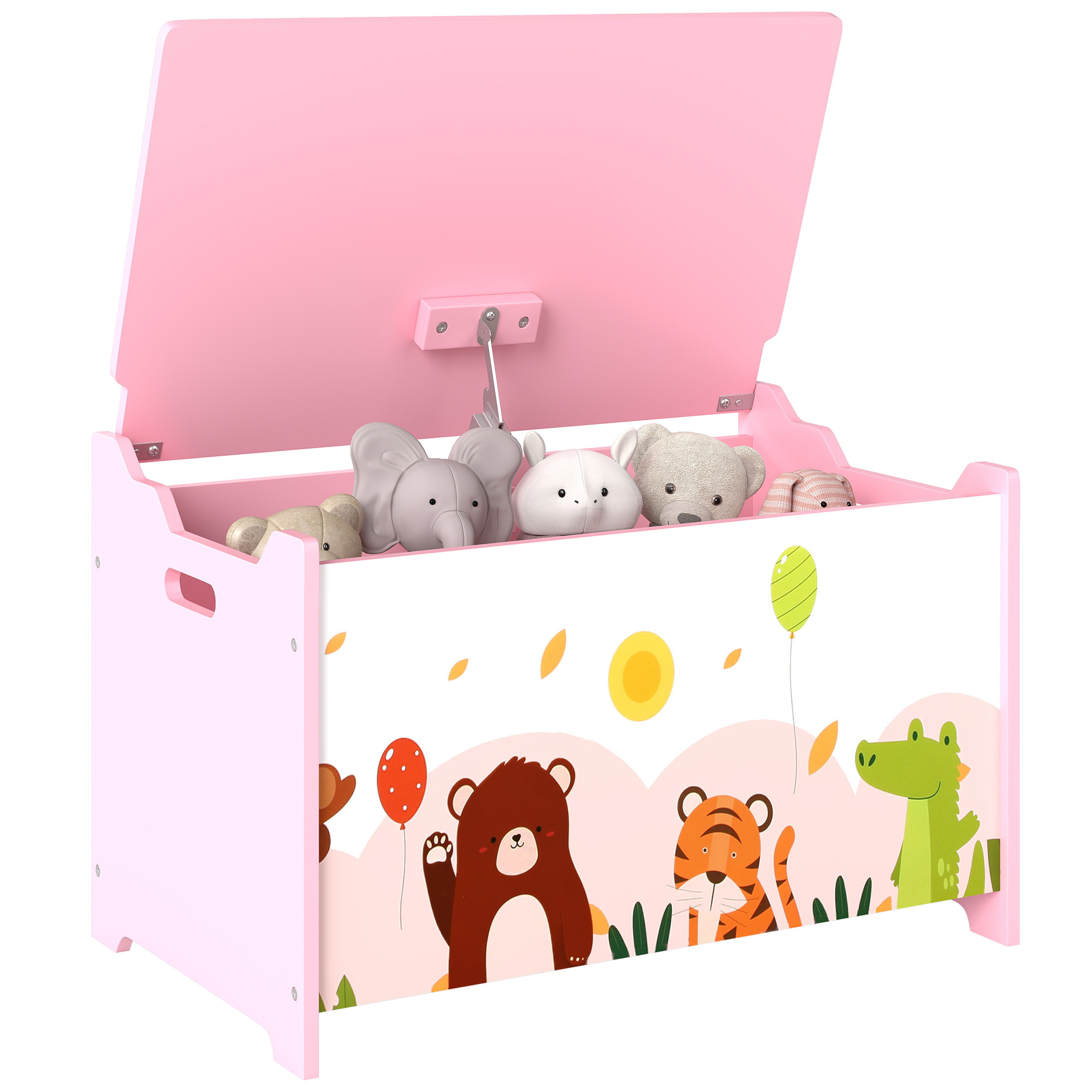 Caja de Almacenaje de Juguetes, Baúl Juguetes Infantil, Tapa Abatible con Cierre Suave, Asas, Estampados de Animales, para Libros, Ropa en Dormitorio, Sala de juegos, Guardería, Rosa