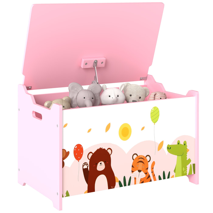 Caja de Almacenaje de Juguetes, Baúl Juguetes Infantil, Tapa Abatible con Cierre Suave, Asas, Estampados de Animales, para Libros, Ropa en Dormitorio, Sala de juegos, Guardería, Rosa