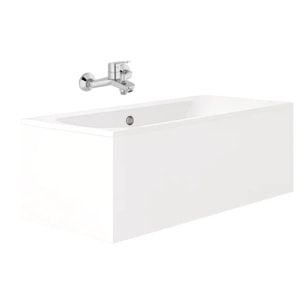 Pack baignoire droite 170 x 75 Elise + tablier en angle + mitigeur bain douche mural Aimé chromé + vidage