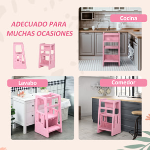 HOMCOM Torre de Aprendizaje para Niños Taburete Infantil con Altura Ajustable en 3 Posiciones y Plataforma Antideslizante para Cocina Comedor Baño 47x47x90 cm Rosa