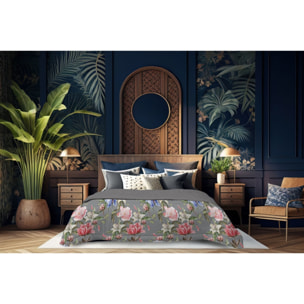 TRAPUNTA INVERNALE VELLUTO LETTO MATRIMONIALE DIS.FLOWER PEONIE GRIGIO 350 GR/MQ MADE IN ITALY