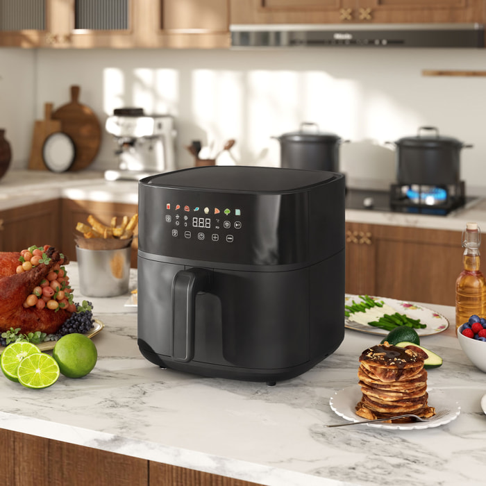 Freidora de Aire 8 L Air Fryer 1700 W Circulación de Aire Caliente a 360° Temperatura Regulable 80-200°C 8 Programas Panel Táctil Temporizador Negro