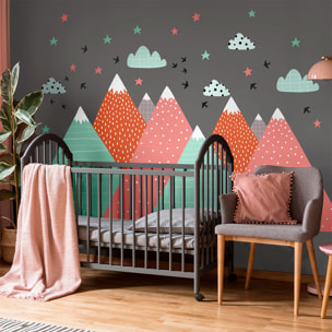 Stickers muraux enfants - Décoration chambre bébé - Autocollant Sticker mural géant enfant montagnes scandinaves LINDKA