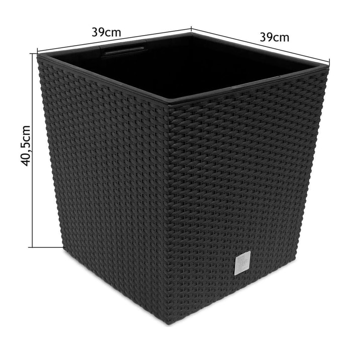 Maceta cuadrada efecto Rattan 64 litros con cubilete para plantar en color blanco