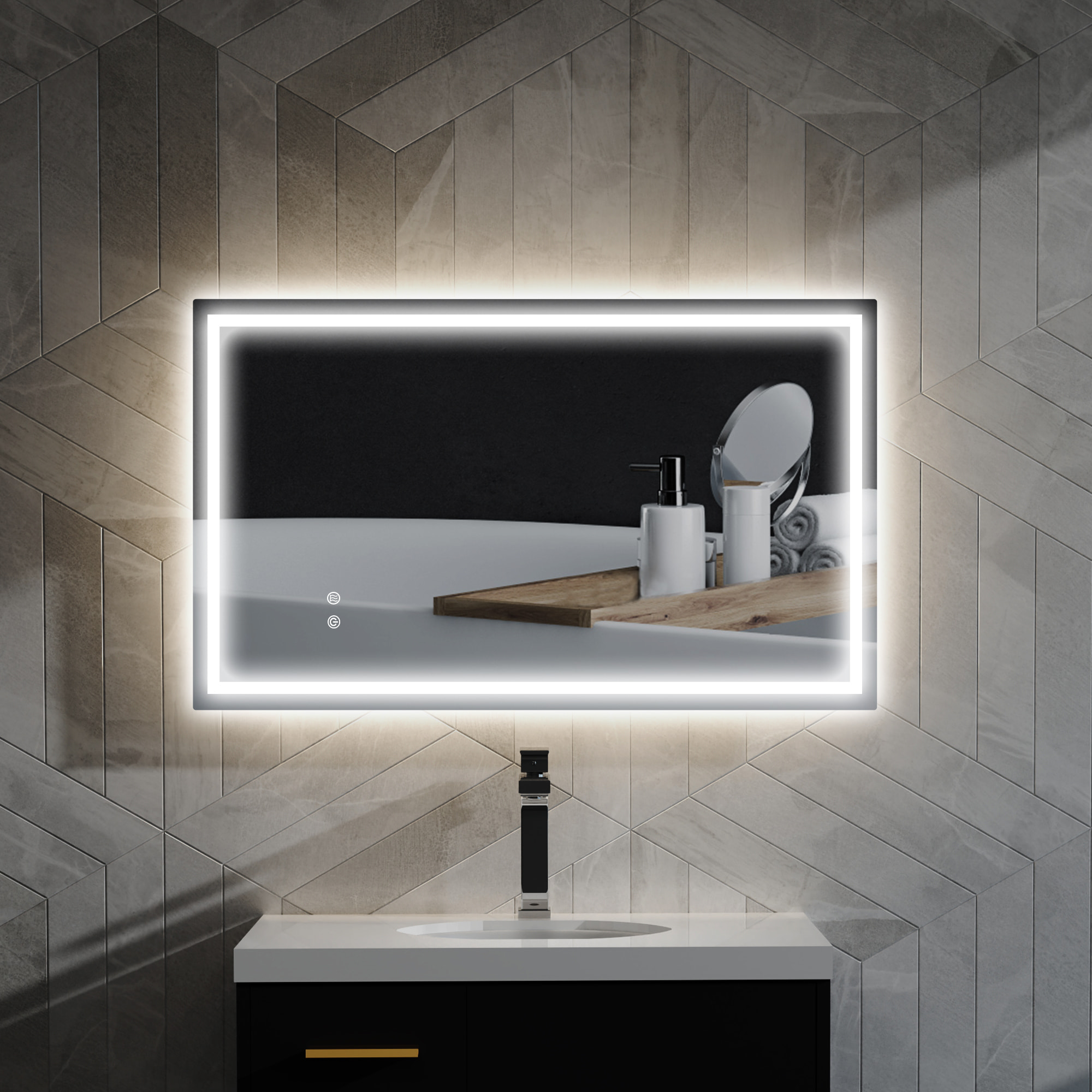 Espejo de Baño con Luz LED 100x60 cm Espejo de Pared con Luz Retroiluminado Antivaho Brillo Regulable Interruptor Táctil IP44 Montaje Horizontal o Vertical