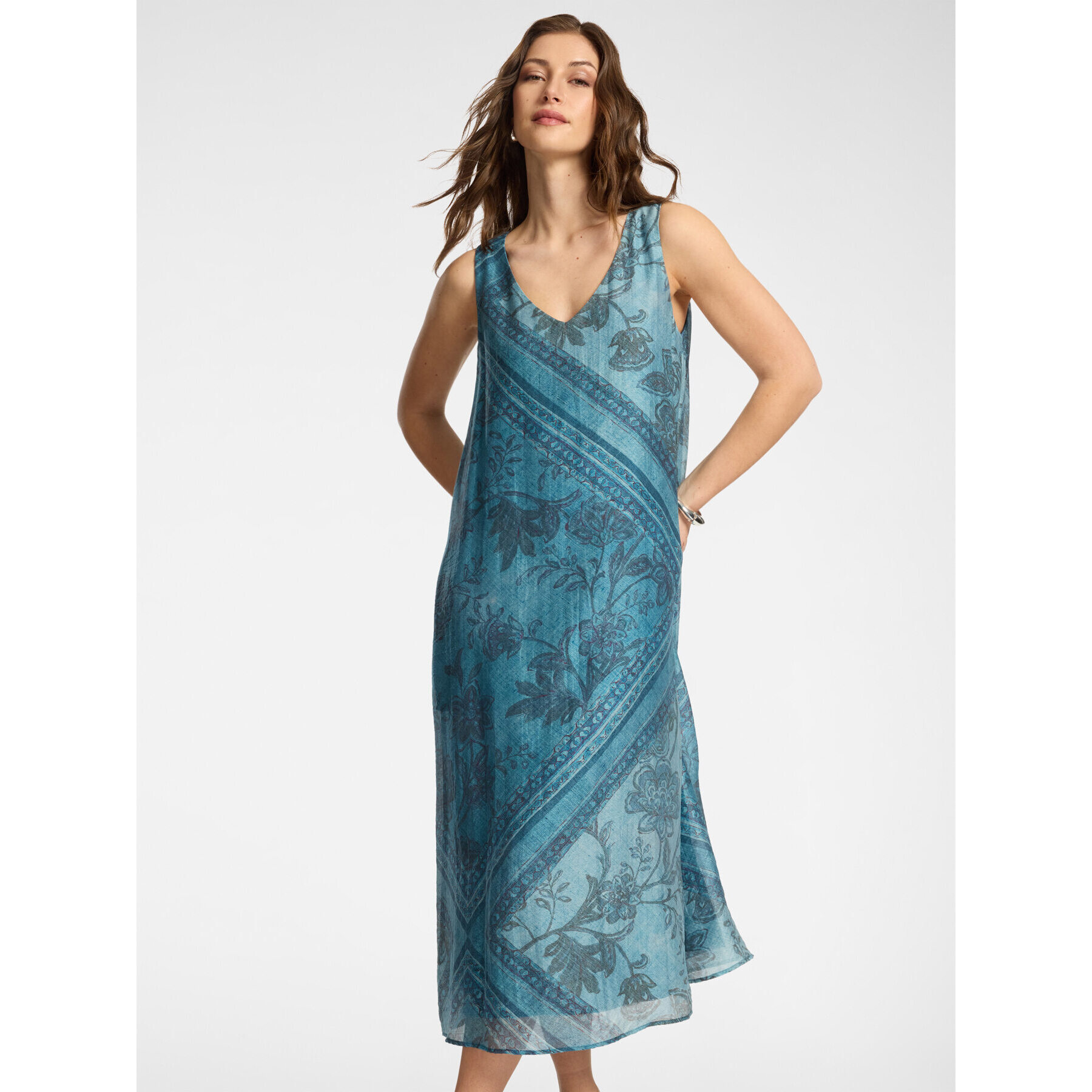 Elena Mirò - Vestido estampado en lyocell - Azul