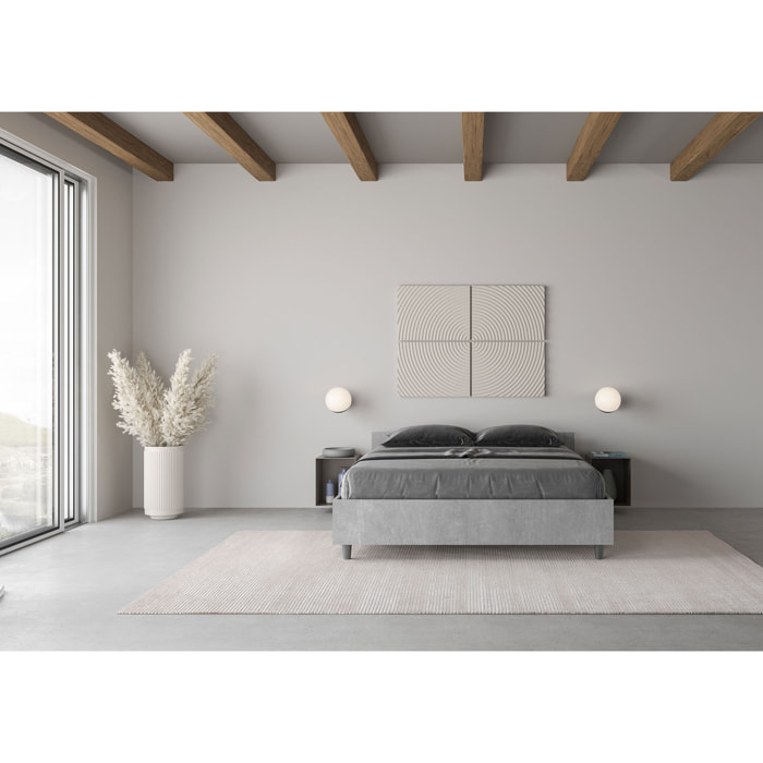 Letto matrimoniale francese con rete 140x190 cemento Nuamo