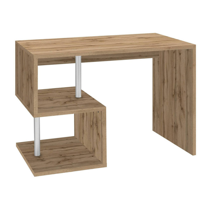 Scrivania Acan, Scrittoio lineare porta PC, Tavolo multiuso per ufficio, Scrivania salvaspazio multiposizione, 100% Made in Italy, cm 100x50h78, Rovere