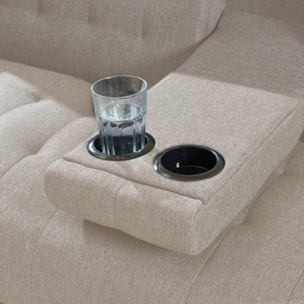 PERTH - Canapé 3 places convertible avec tablette centrale rabattable beige