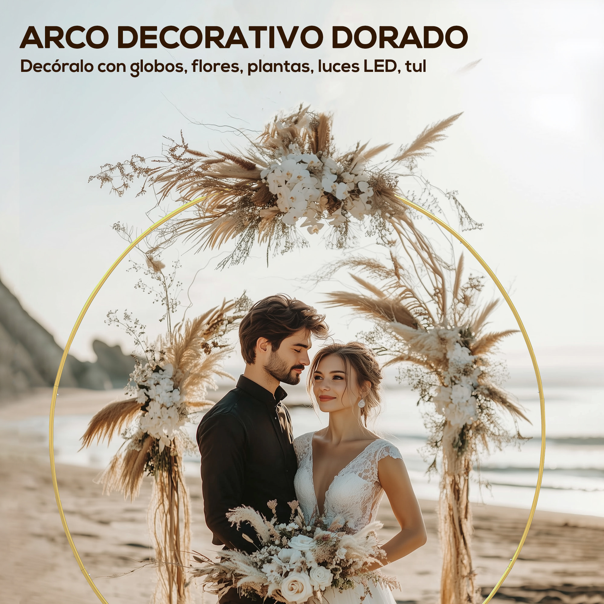Arco de Jardín de Metal Redondo para Rosas Arco de Boda con Recubrimiento en Polvo Resistente a la Intemperie para Plantas Trepadoras para Decoración Patio Terraza 230x28x234 cm Dorado