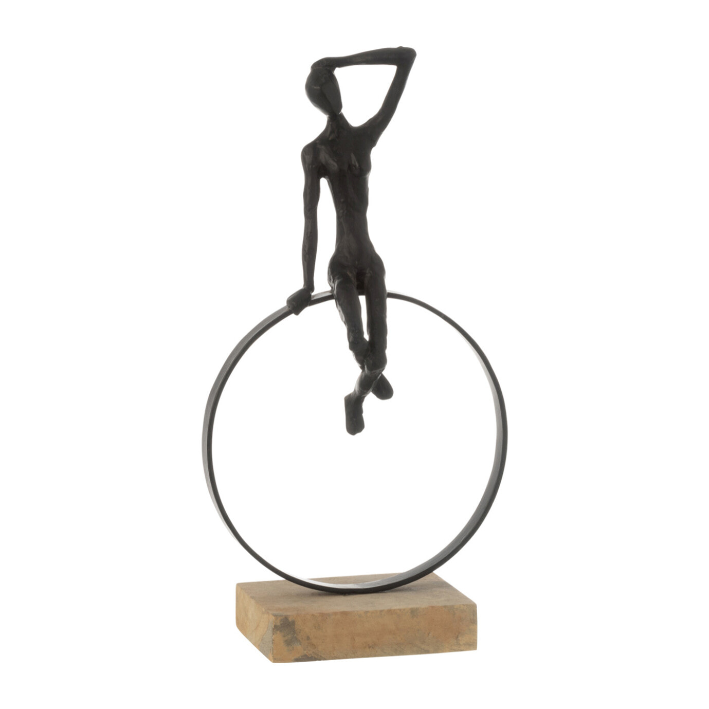 J-Line décoration Femme Sur Anneau Pied - polyrésine/fer - noir