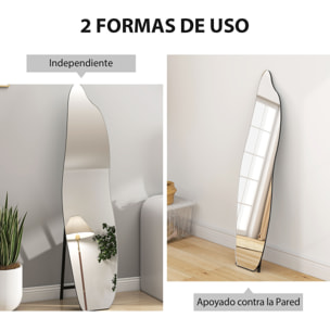 Espejo de Pie Cuerpo Entero 160x40 cm sin Marco, Espejo de Pie Forma Irregular con Soporte Metálico, Montaje en el Suelo o Apoyado contra la Pared, para Salón, Entrada y Dormitorio, Negro